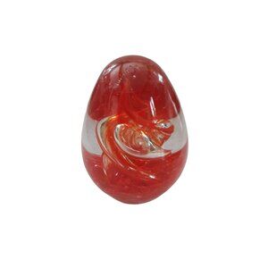 Art Glass Red & Clear Spiral Swirl Oval Egg Shape Paperweight Decor
